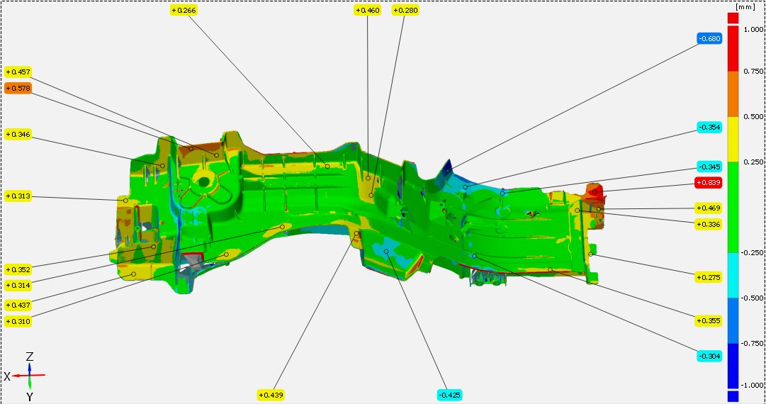 XTOM高精度藍(lán)光三維掃描儀輸出汽車橫梁壓鑄件三維尺寸檢測(cè)偏差色譜圖.jpg XTOM高精度藍(lán)光三維掃描儀輸出汽車橫梁壓鑄件三維尺寸檢測(cè)偏差色譜圖.jpg